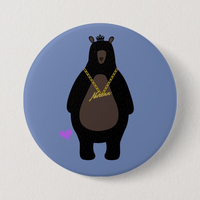 Bóton Redondo 7.62cm Nuren N Preto Urso Azul (Frente)