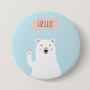 Bóton Redondo 7.62cm O urso polar bonito na neve diz olá!