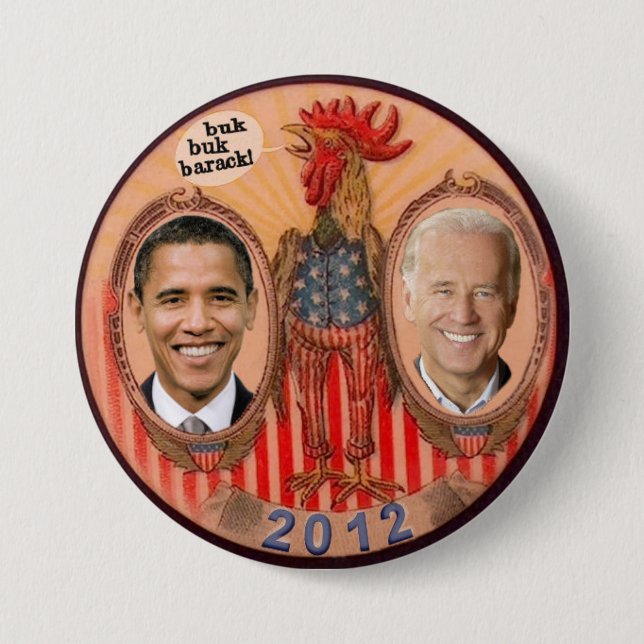 Bóton Redondo 7.62cm Obama / Biden 2012 Rooster (Frente)