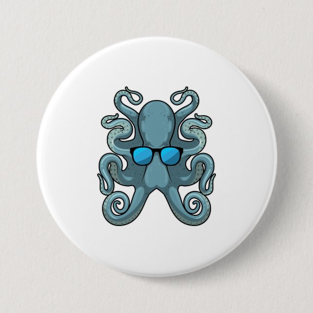 Bóton Redondo 7.62cm Octopus com óculos de sol (Frente)