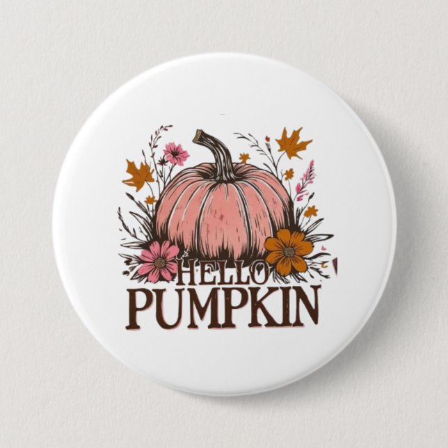 Bóton Redondo 7.62cm Olá Pumpkin Fall Floral Design 🎃 🍂 (Frente)