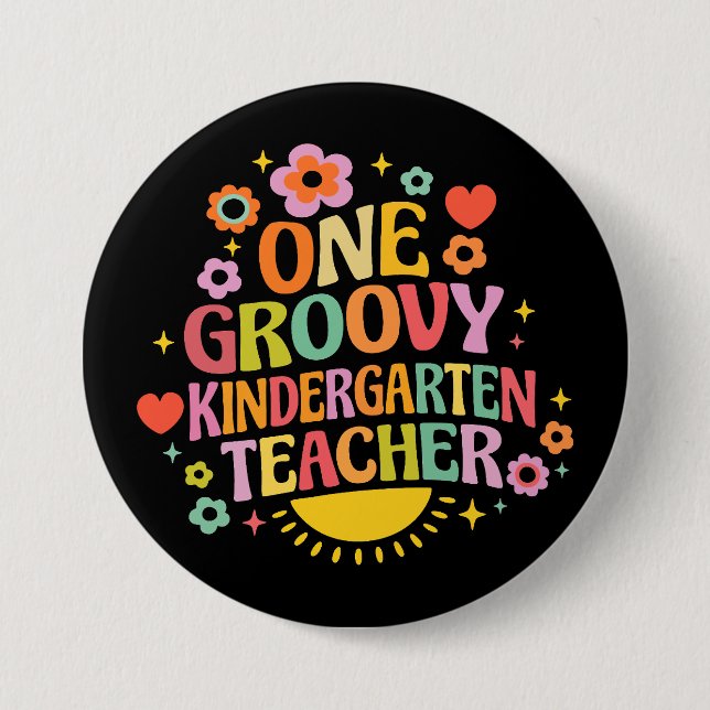 Bóton Redondo 7.62cm One groovy kindergarten teacher (Frente)