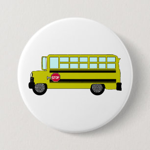 Bóton Redondo 7.62cm Ônibus Escolar Amarelo com Placa de Parada