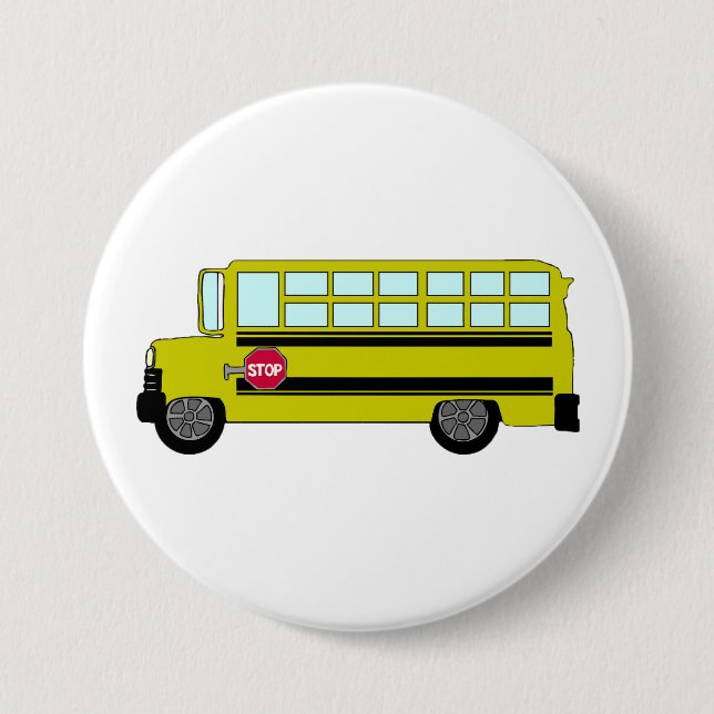 Bóton Redondo 7.62cm Ônibus Escolar Amarelo com Placa de Parada (Frente)