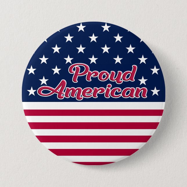 Bóton Redondo 7.62cm Orgulhosas estrelas e faixas de bandeira dos EUA (Frente)