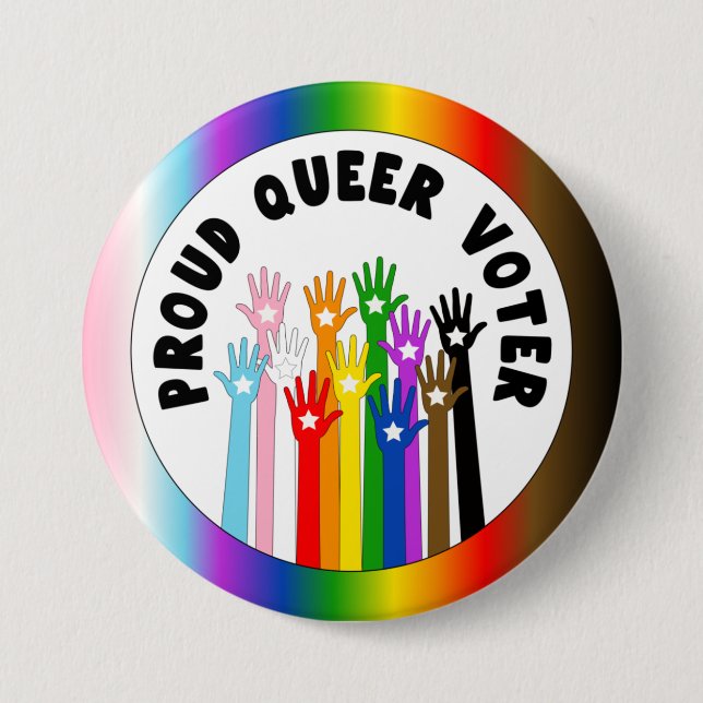 Bóton Redondo 7.62cm Ortod Queer Voter mãos arco-íris (Frente)