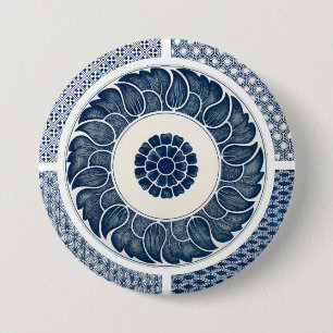 Bóton Redondo 7.62cm Padrão Antigo de Porcelana Azul e Branco Chinesa