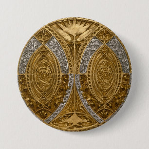 Bóton Redondo 7.62cm Padrão Art Déco Prata e Ouro