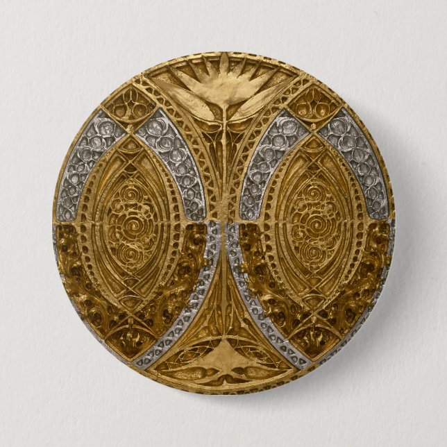 Bóton Redondo 7.62cm Padrão Art Déco Prata e Ouro (Frente)