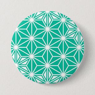 Bóton Redondo 7.62cm Padrão Asanoha japonês - azul-pavão