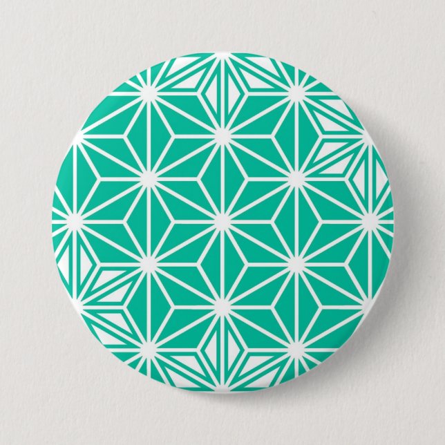 Bóton Redondo 7.62cm Padrão Asanoha japonês - azul-pavão (Frente)