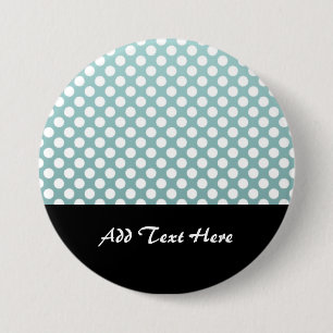 Bóton Redondo 7.62cm Padrão de Bolinhas Branca e Teal