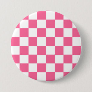 Bóton Redondo 7.62cm Padrão de Xadrez Branco Rosa