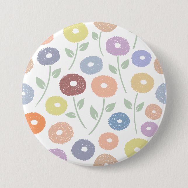 Bóton Redondo 7.62cm Padrão Grande Flor Difusa Pastéis em Branco (Frente)