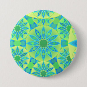 Bóton Redondo 7.62cm Padrão Mandala, turquesa, azul, verde limão