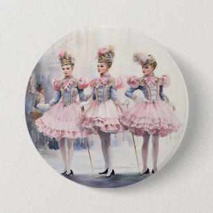 Bóton Redondo 7.62cm Páginas do Ballet Quebra-Nozes em Rosa e Azul Cort