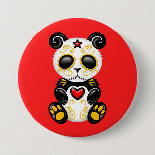 Bóton Redondo 7.62cm Panda amarela do açúcar do zombi no vermelho