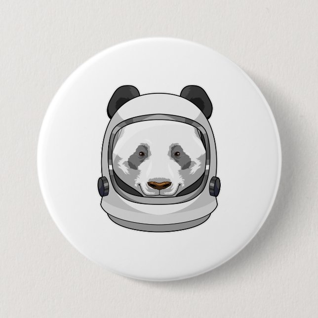 Bóton Redondo 7.62cm Panda como astronauta com Helmet (Frente)