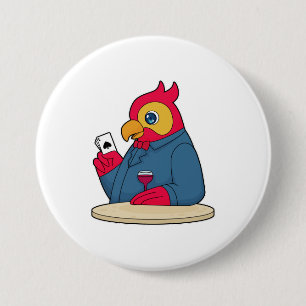 Bóton Redondo 7.62cm Papagaio no Poker com cartões Poker