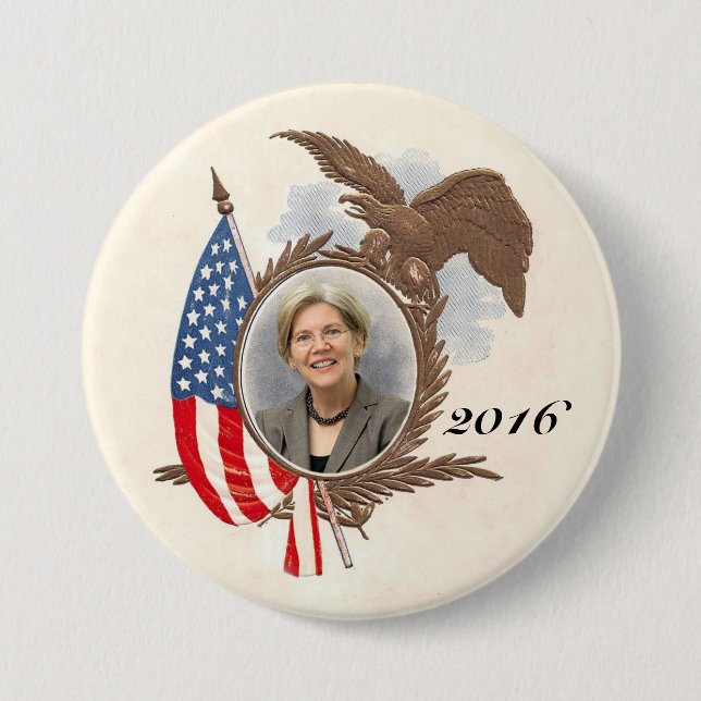 Bóton Redondo 7.62cm Para o presidente em 2016 Elizabeth Warren (Frente)