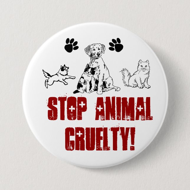 Bóton Redondo 7.62cm PARE A CRUELDADE ANIMAL! pino (Frente)