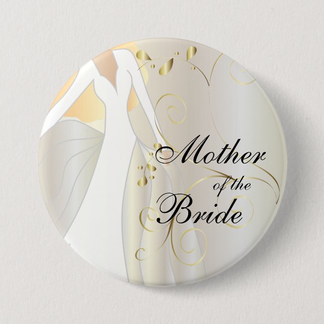 Bóton Redondo 7.62cm Partido nupcial elegante com acentos Dourados (Frente)