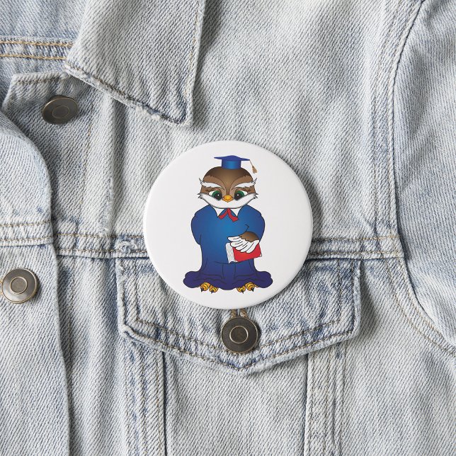 Bóton Redondo 7.62cm Pássaro Scholar Cute para Graduação de Wise Owl (Criador carregado)