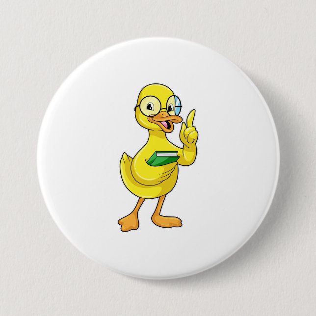 Bóton Redondo 7.62cm Pato como professor com livro e óculos (Frente)