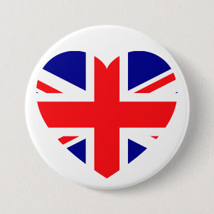 Bóton Redondo 7.62cm Patriotic Union Jack Love Heart Red White Blue