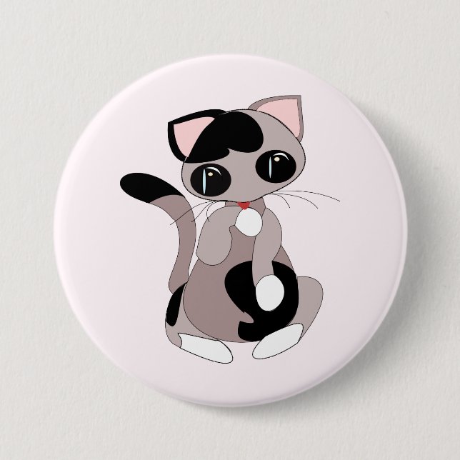 Bóton Redondo 7.62cm Pequeno Botão Rosa De Gato De Limpeza Suas Cores (Frente)