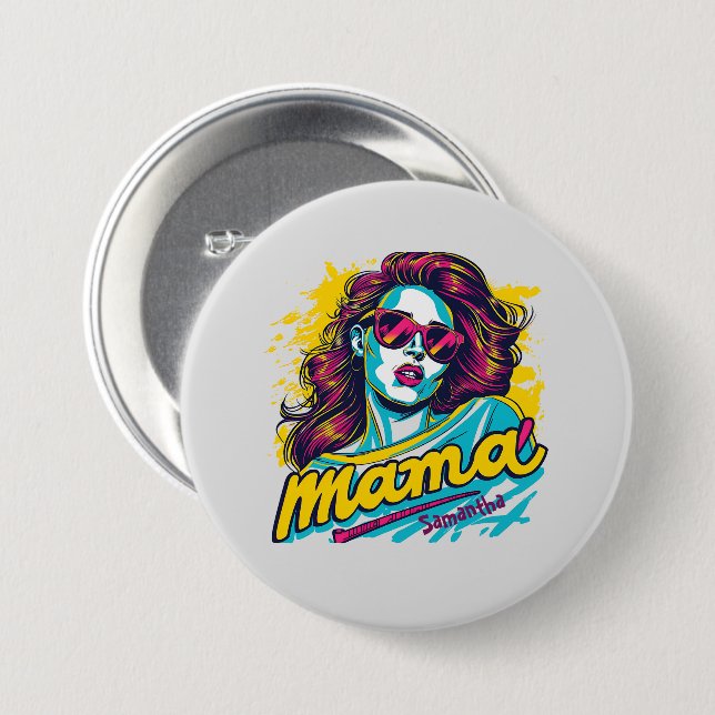 Bóton Redondo 7.62cm Personalizado Retro Mama Pop Art (12) (Frente & Verso)