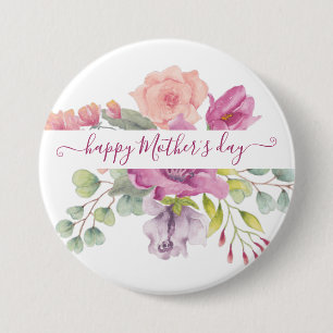 Bóton Redondo 7.62cm Pêssego e rosa personalizado com floral em aquarel