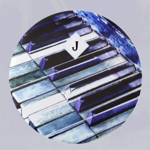 Bóton Redondo 7.62cm Piano Keys Blue Modern Music Lover Personalizado