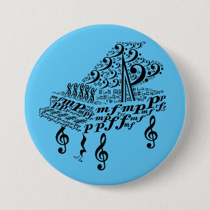 Bóton Redondo 7.62cm piano, piano, símbolos de música, 