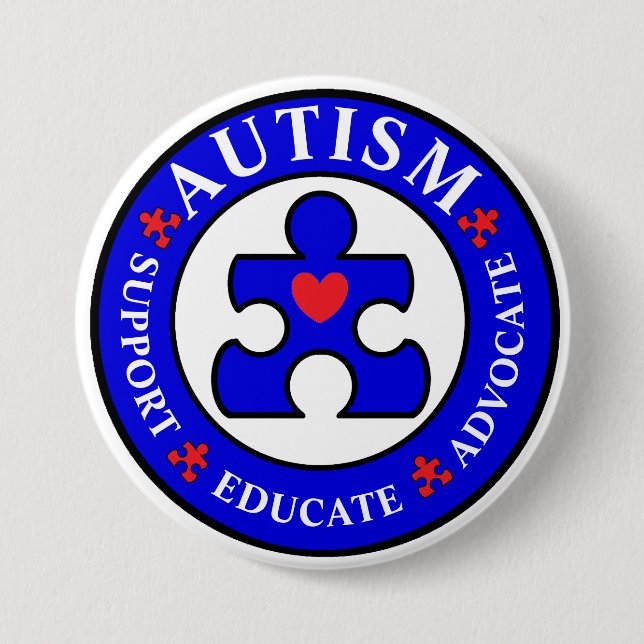 Bóton Redondo 7.62cm Pin azul do botão da consciência do autismo (Frente)