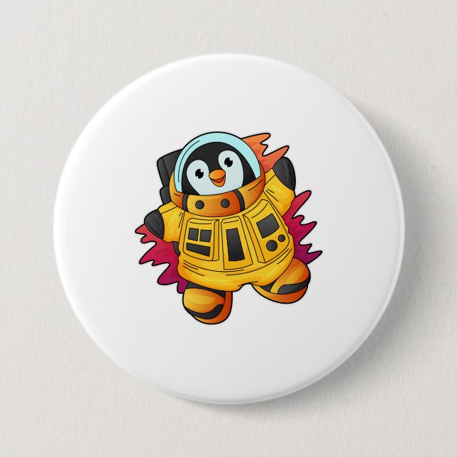 Bóton Redondo 7.62cm Pinguim como astronauta em trajes (Frente)