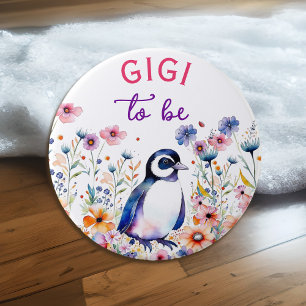 Bóton Redondo 7.62cm Pinguim em Flores Gigi Chá de fraldas