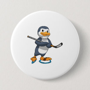 Bóton Redondo 7.62cm Pinguim no hóquei no gelo com bastão de hóquei no