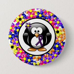 Bóton Redondo 7.62cm Pinguim roxo da fita da consciência