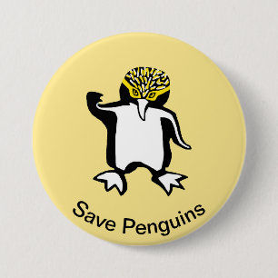 Bóton Redondo 7.62cm PINGUINS - Imagem animal ameaçada - Amarelo