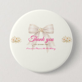 Bóton Redondo 7.62cm Pink Blush Bow Princess Ribbon Thank You Pin