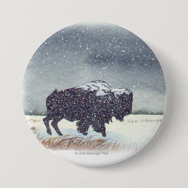 Bóton Redondo 7.62cm Pintura do bisonte de Snowdusted (Frente)