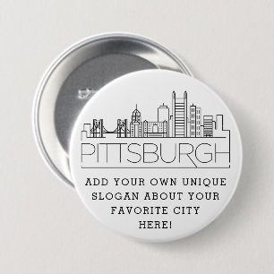 Bóton Redondo 7.62cm Pittsburgh City Skyline Botão Slogan Personaliz