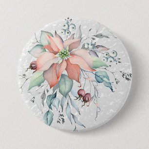 Bóton Redondo 7.62cm Poinsettia Cena de neve, folhas, bagas, corsagem