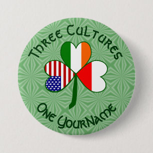 Bóton Redondo 7.62cm Polonês Irish American Flags Shamrock Seu Nome