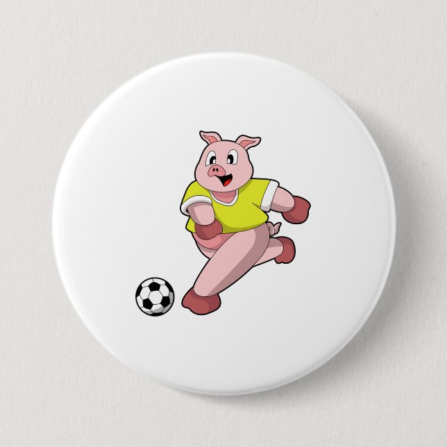 Bóton Redondo 7.62cm Porco como jogador de futebol com futebol (Frente)