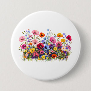 Bóton Redondo 7.62cm Prado de flores silvestres com florações naturais