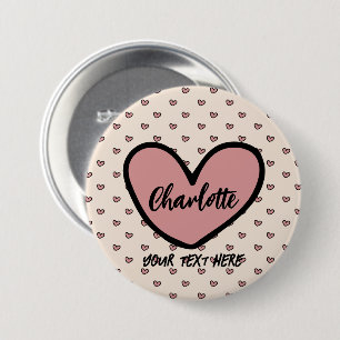 Bóton Redondo 7.62cm Presente de Monograma de Padrão de Coração Vermelh