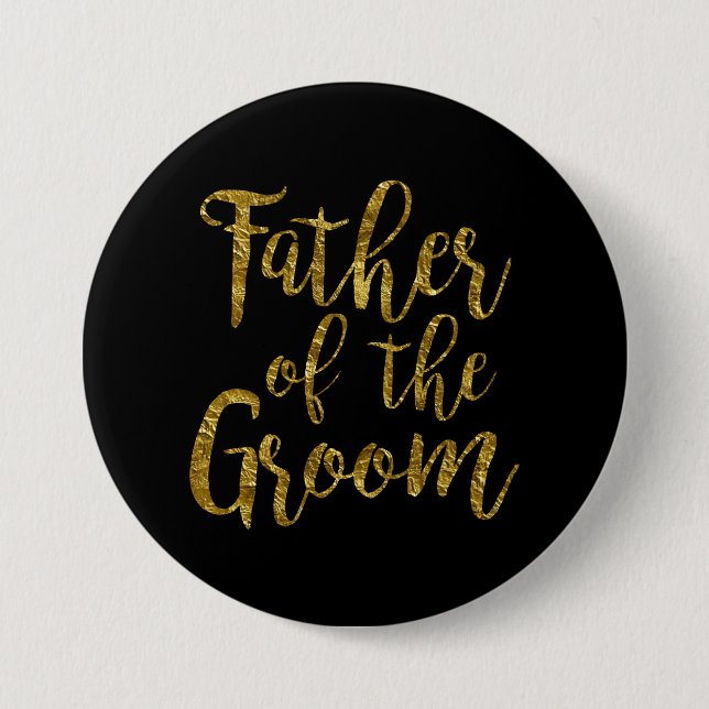 Bóton Redondo 7.62cm Preto e Dourado Script Padre do Botão do Groom (Frente)