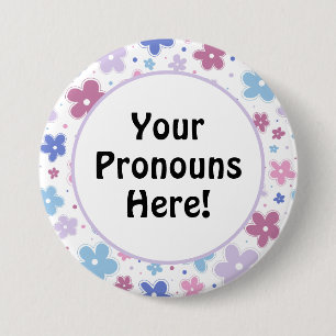 Bóton Redondo 7.62cm Pronounes Bigender Pride Flowers Doodle Pastels